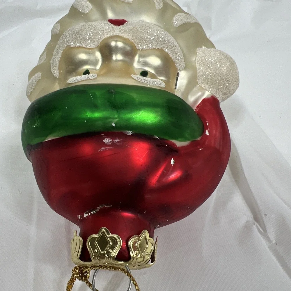 Vintage Mercury Glass Christmas Ornament West Germany Mica SANTA CLAUS FACE Head